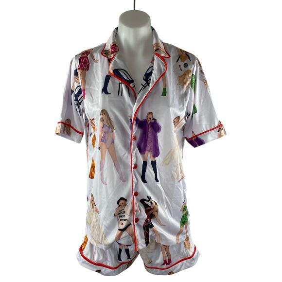 Taylor Swift Other - Taylor Swift Eras Tour Satin Button Down Short Sleeve Pajama Sleepwear Set Sz S